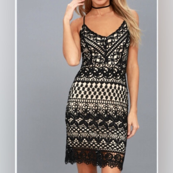 Lulus Dresses & Skirts - Lulu's Black and Cream Lace Midi Dress